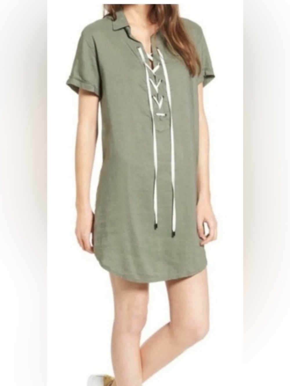 Rails Olive Green Linen Blend Easy Lace-Up Shirt Dress 💚💚